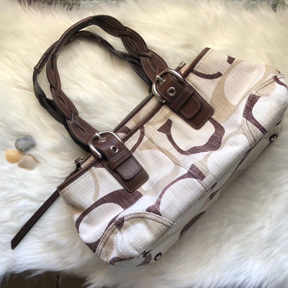 Coach Tonal Chocolate Signature Zip Satchel
